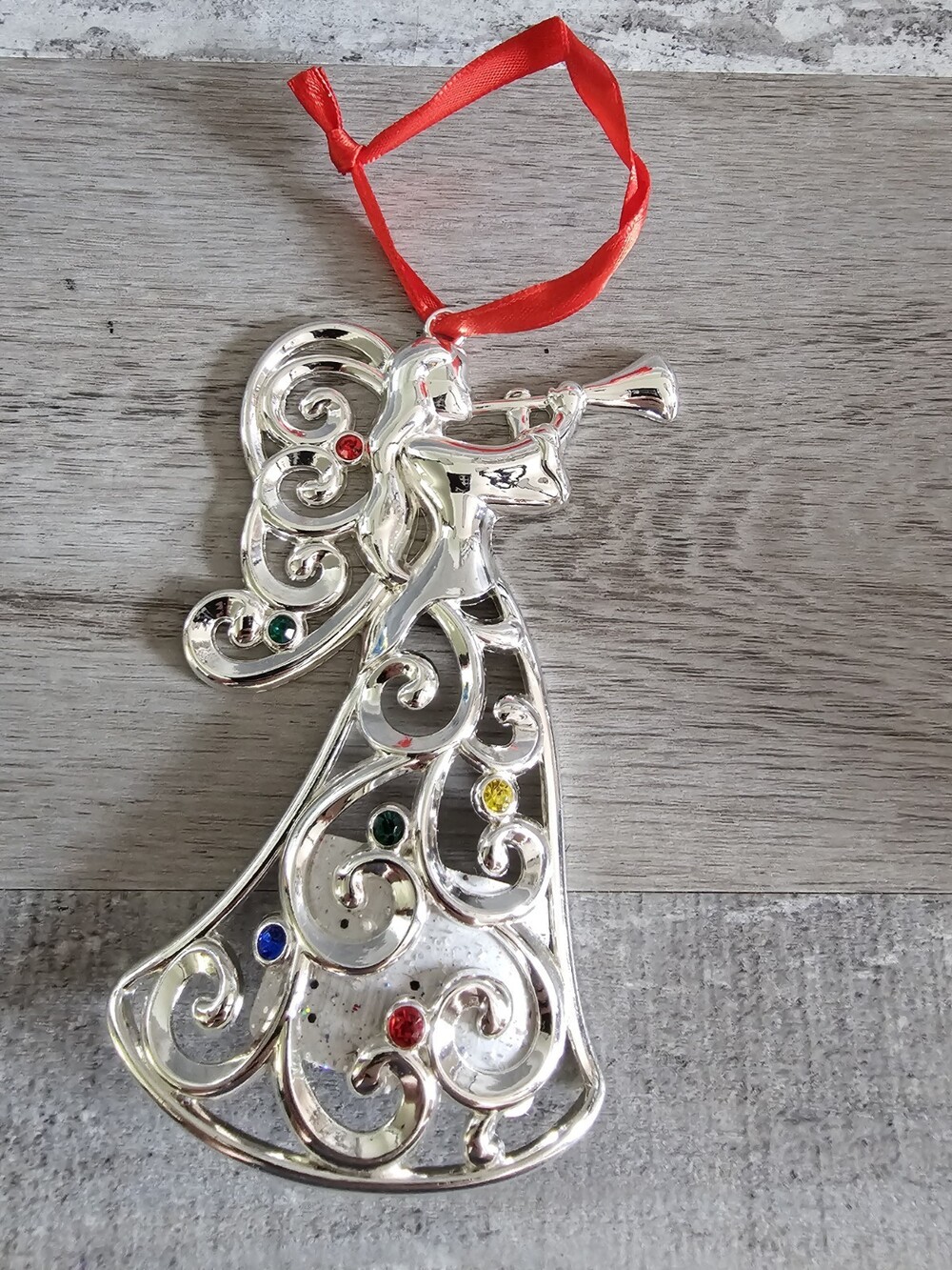 Lenox Multi Crystal Sparkle & Scroll Blowing Horn Angel Ornament New G23b